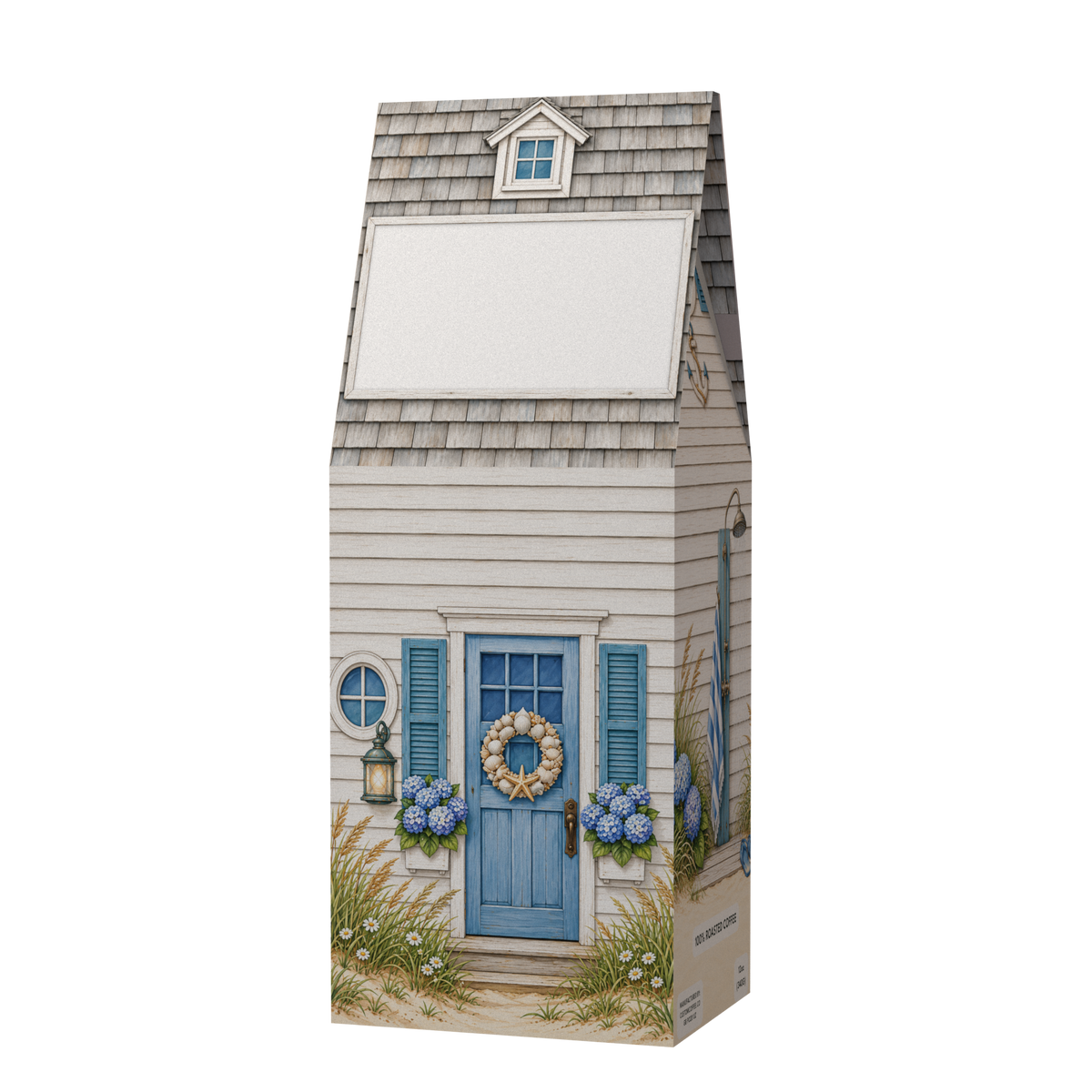 Beach House personalized coffee gift box, front angled view