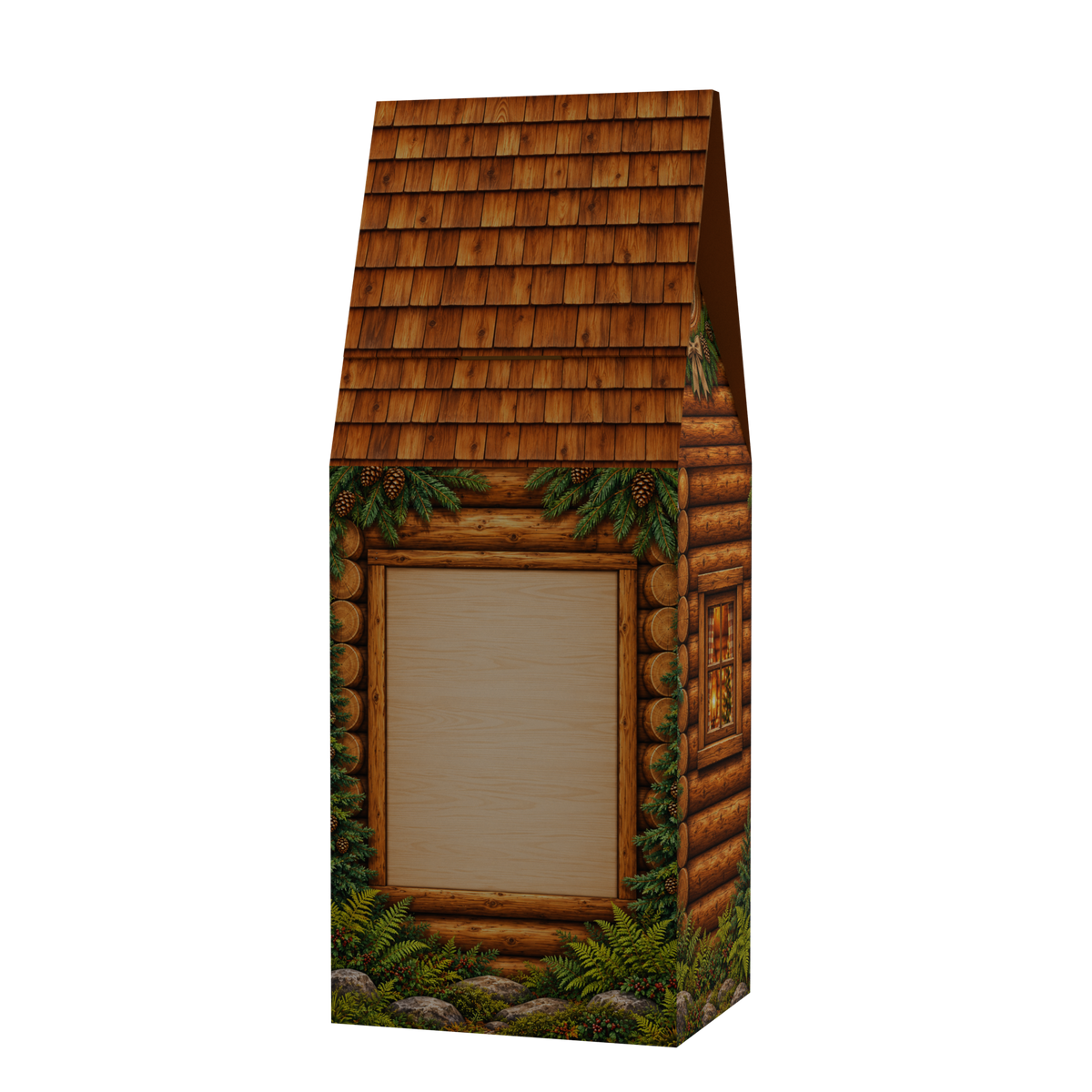 Log Cabin personalized coffee gift box, back angled view