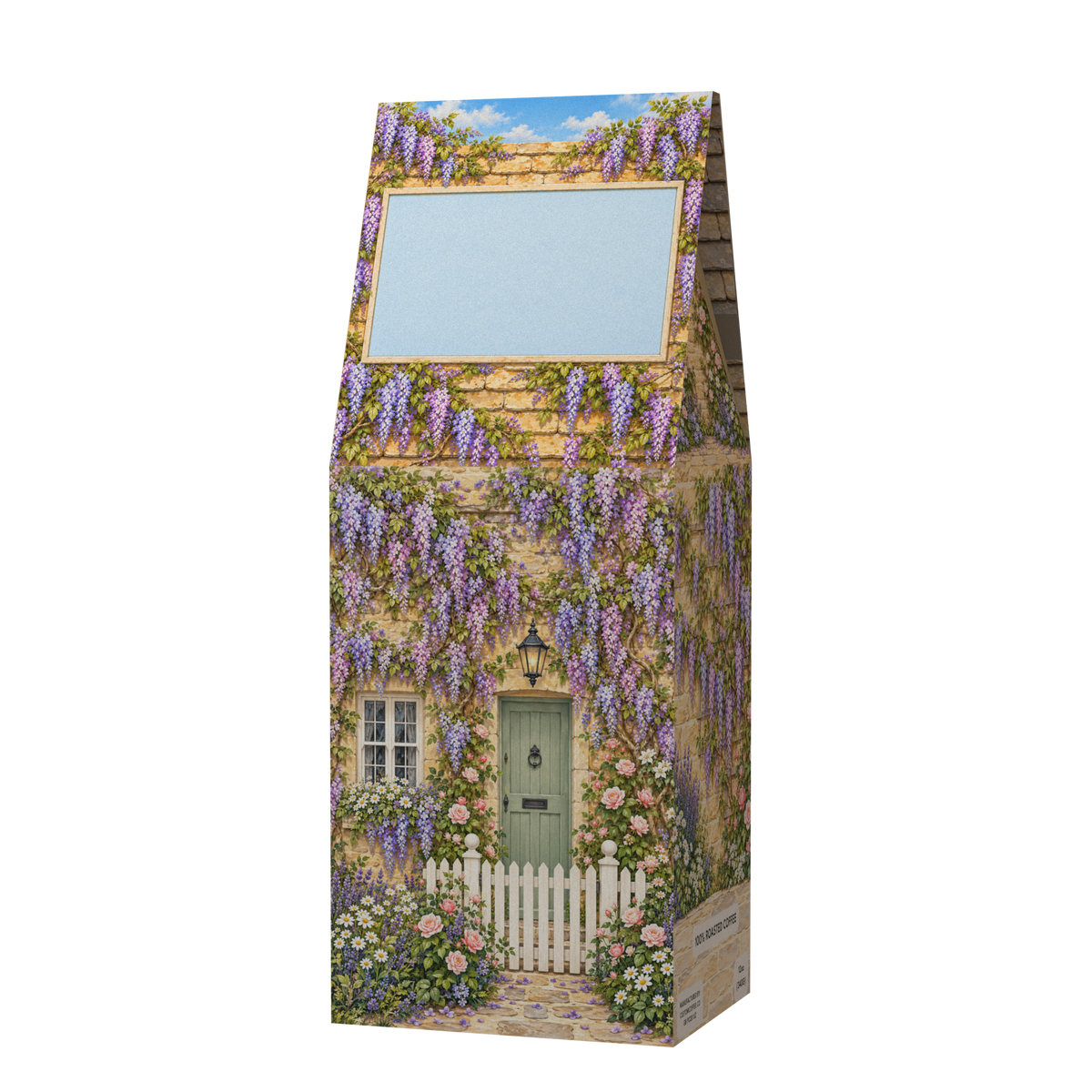 Wisteria Cottage personalized coffee gift box, front angled view